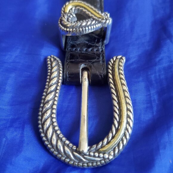 NWOT Brighton Belt Wm 29-32" Black Crock Embossed Ornate Silver Brass Hardware - Picture 2 of 8